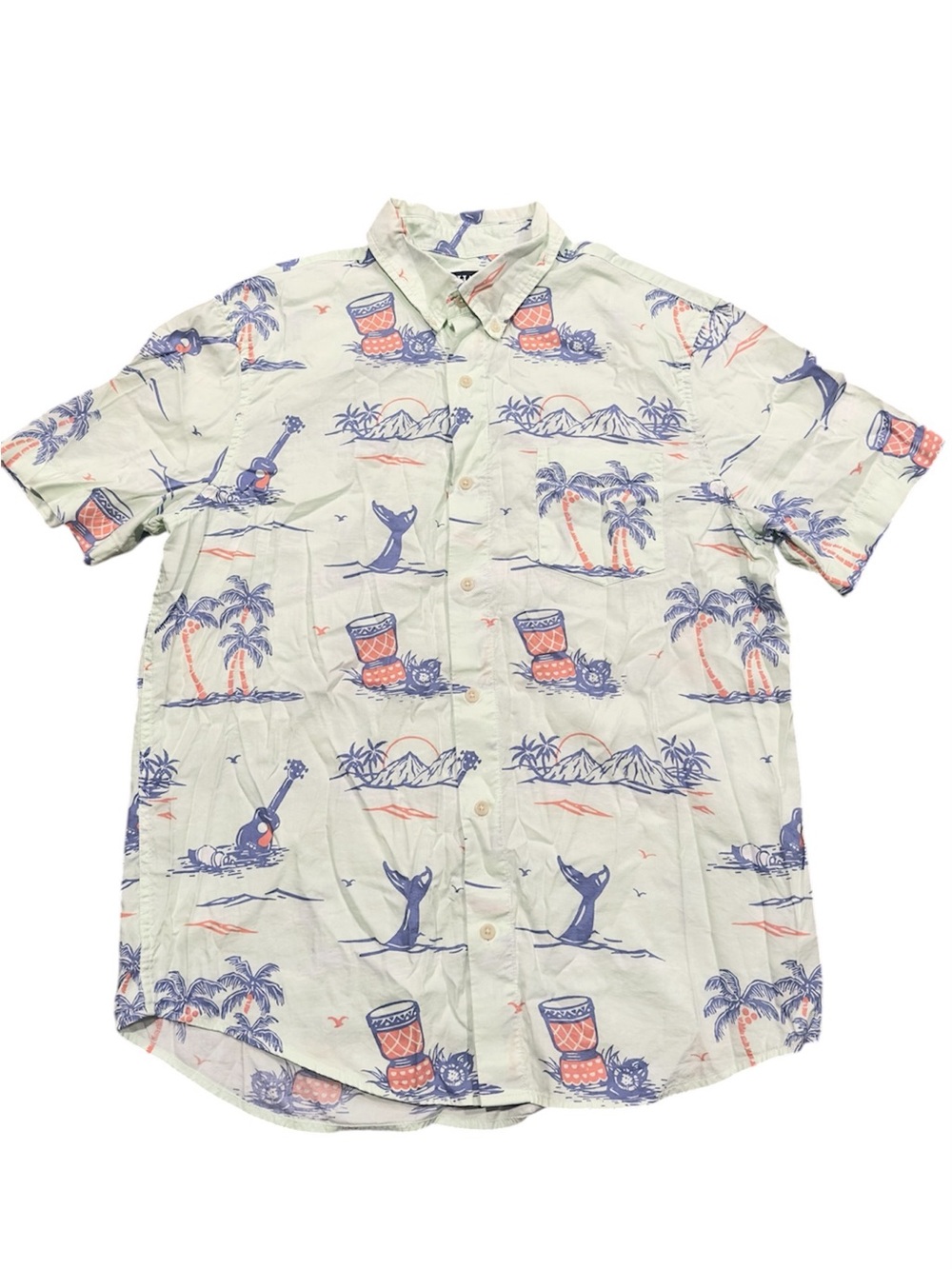 Chaps Men's Mint Green Tropical Print Short-Sleeve Button-Up Shirt